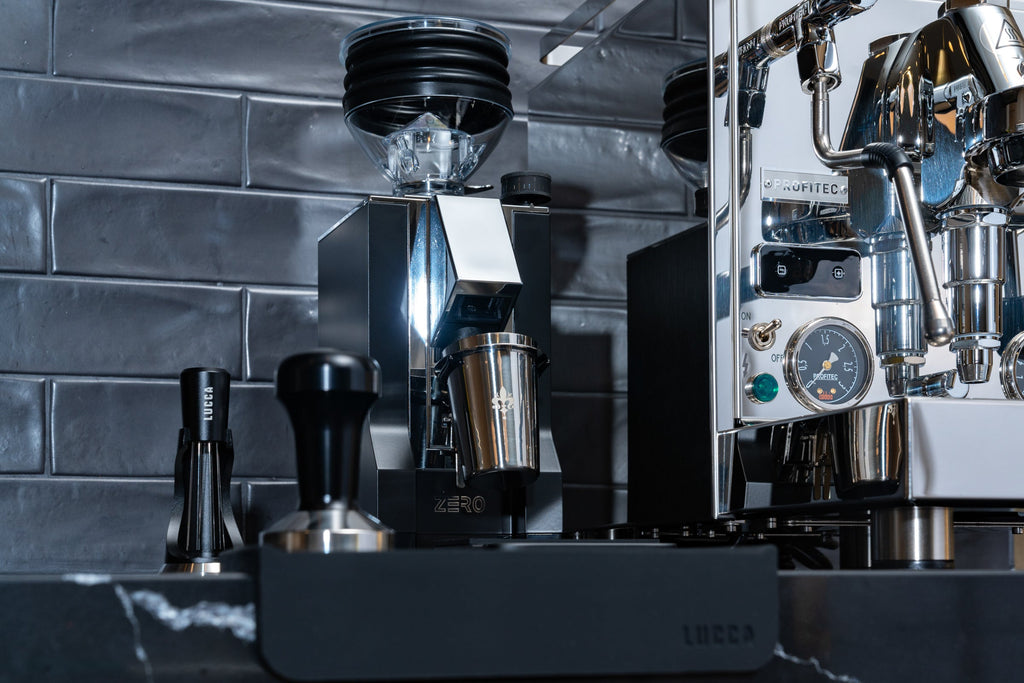 Eureka Mignon Zero Espresso Grinder in chrome lifestyle by Clive Coffee