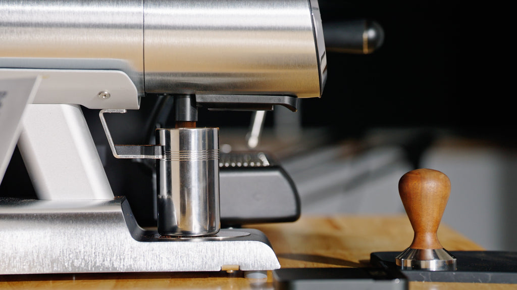 Mazzer Philos in sliver and pictured in profile lifestyle by clive coffee