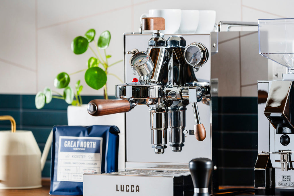LUCCA Solo espresso machine lifestyle by Clive Coffee