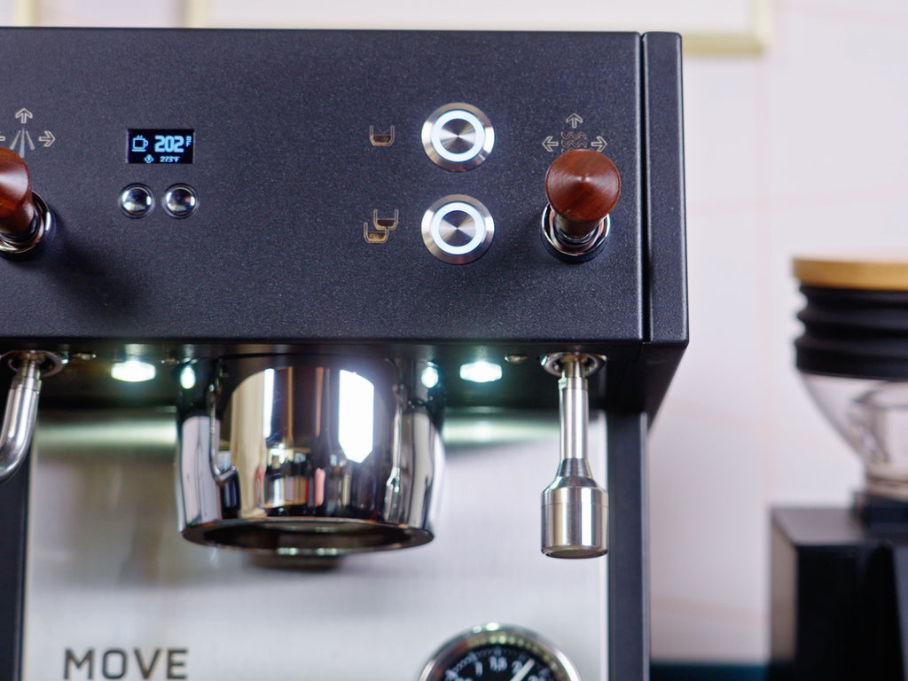 Close up view of the front of the Profitec MOVE espresso machine lifestyle by Clive Coffee