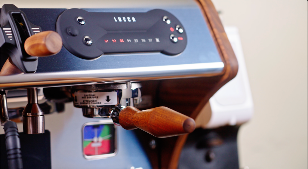 LUCCA A53 walnut wood poritafilter lifestyle by Clive Coffee